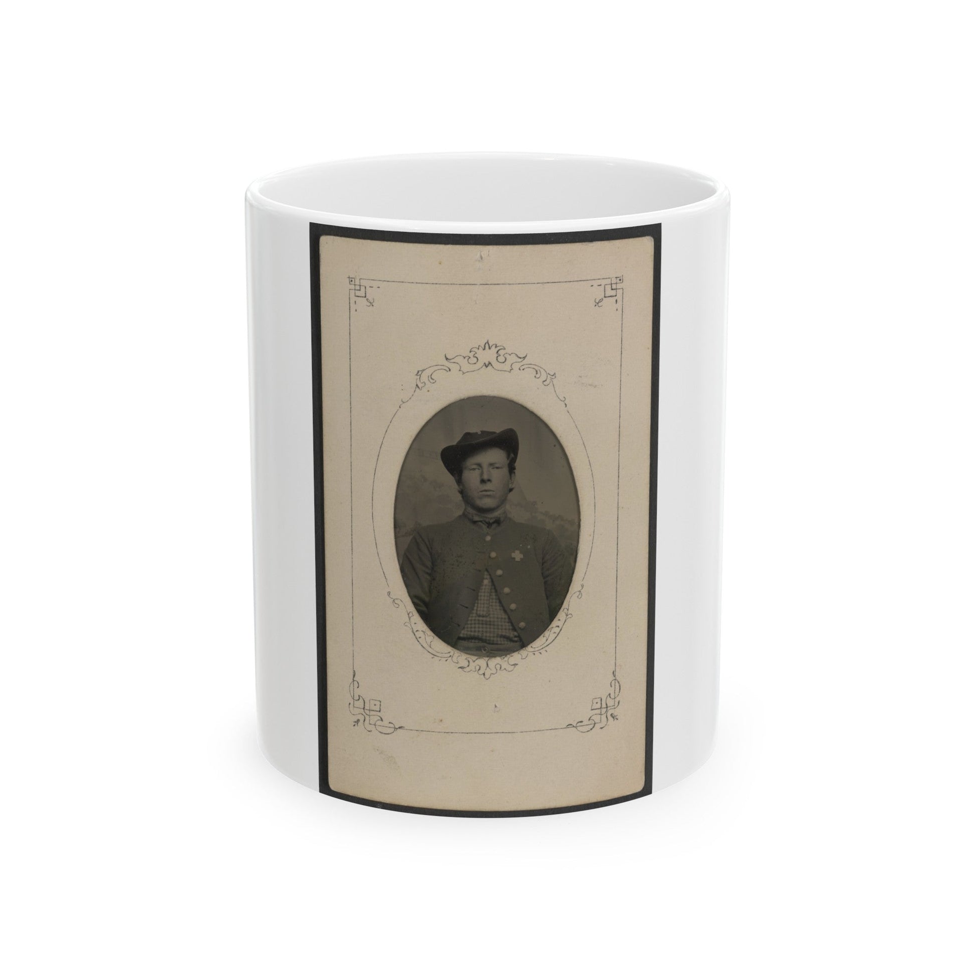 Unidentified Soldier In Union Uniform With 6th Corps Badge With Cross Shape (U.S. Civil War) White Coffee Mug-11oz-The Sticker Space