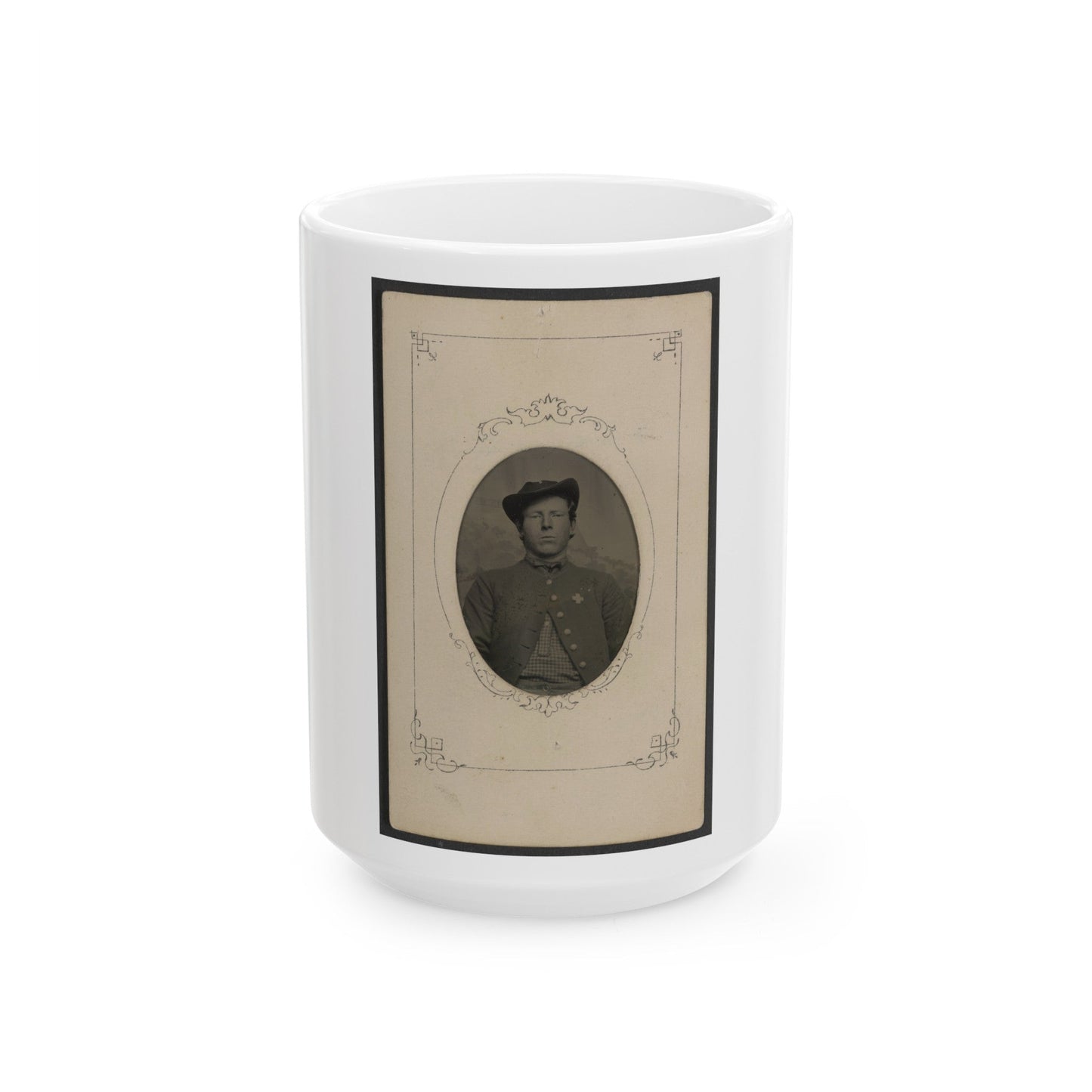 Unidentified Soldier In Union Uniform With 6th Corps Badge With Cross Shape (U.S. Civil War) White Coffee Mug-15oz-The Sticker Space