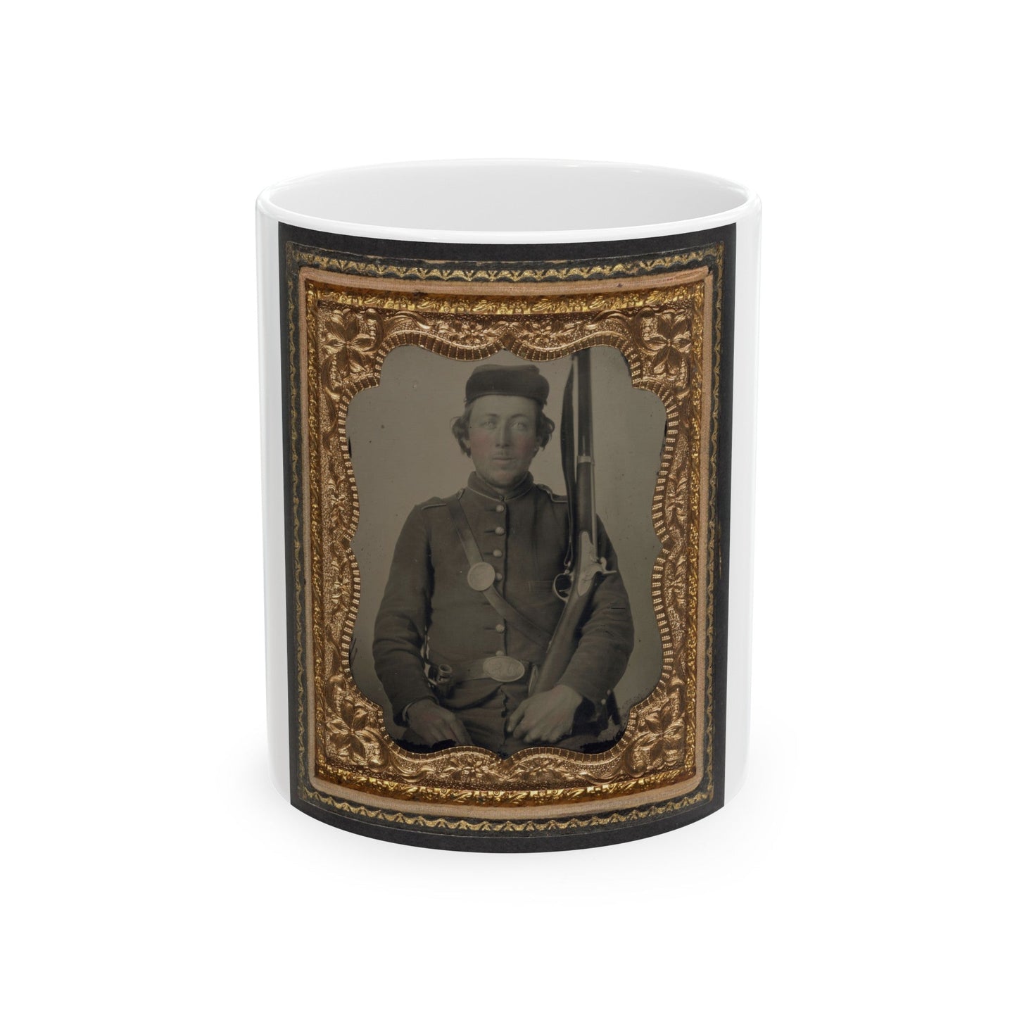 Unidentified Soldier In Union Uniform With A Musket And Bayonet In Scabbard (U.S. Civil War) White Coffee Mug-11oz-The Sticker Space