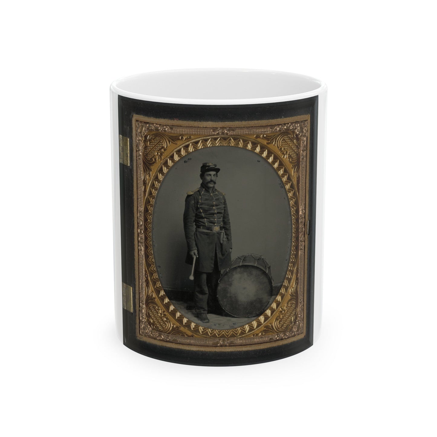 Unidentified Soldier In Union Uniform With Bass Drum (U.S. Civil War) White Coffee Mug-11oz-The Sticker Space