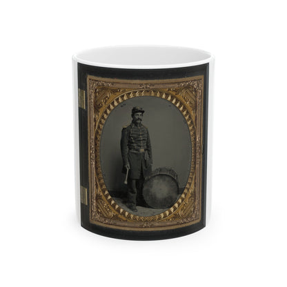 Unidentified Soldier In Union Uniform With Bass Drum (U.S. Civil War) White Coffee Mug-11oz-The Sticker Space