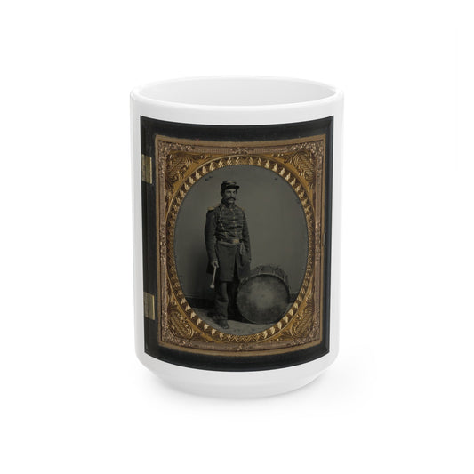 Unidentified Soldier In Union Uniform With Bass Drum (U.S. Civil War) White Coffee Mug-15oz-The Sticker Space