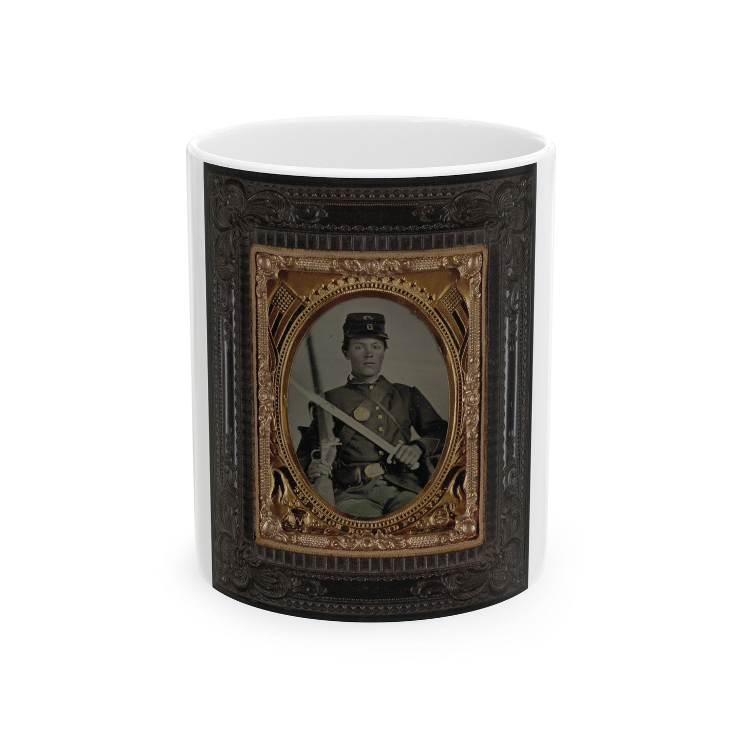 Unidentified Soldier In Union Uniform With Bayonet And Musket (U.S. Civil War) White Coffee Mug-11oz-The Sticker Space