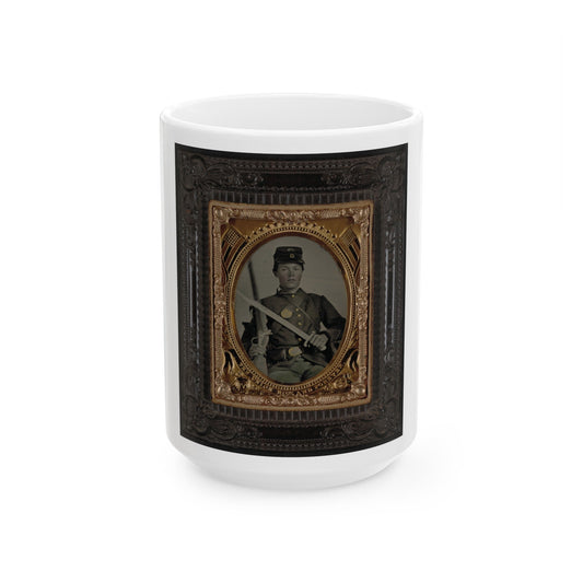 Unidentified Soldier In Union Uniform With Bayonet And Musket (U.S. Civil War) White Coffee Mug-15oz-The Sticker Space