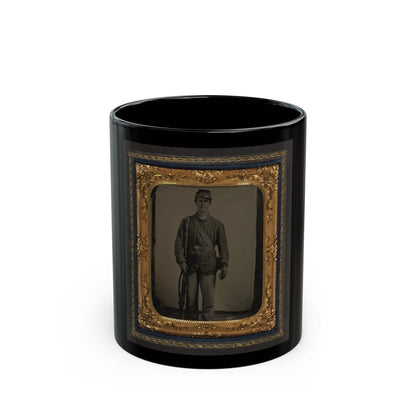 Unidentified Soldier In Union Uniform With Bayoneted Musket And Cartridge Box In Front Of Canvas Backdrop (U.S. Civil War) Black Coffee Mug-11oz-The Sticker Space