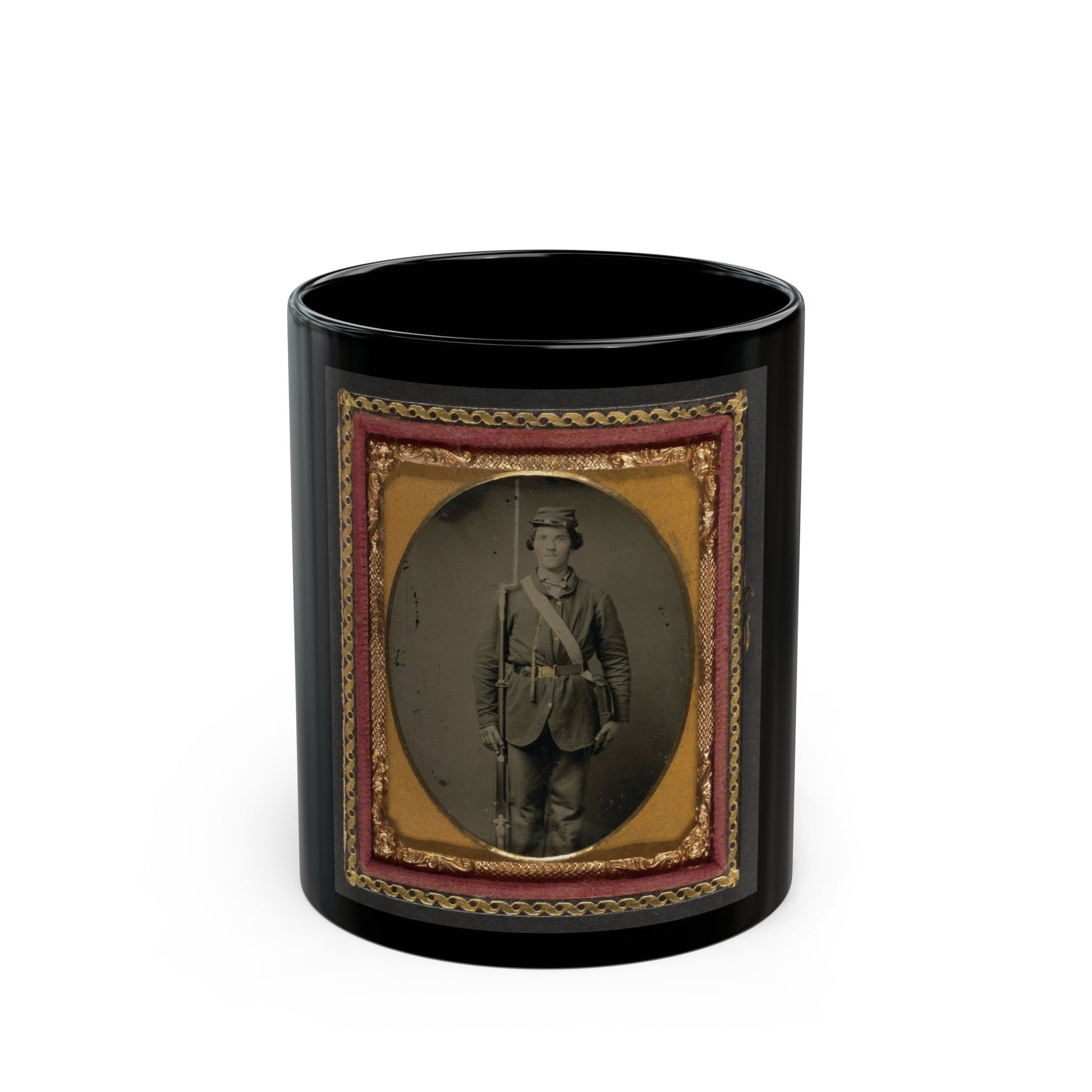 Unidentified Soldier In Union Uniform With Bayoneted Musket And Cartridge Box (U.S. Civil War) Black Coffee Mug-11oz-The Sticker Space