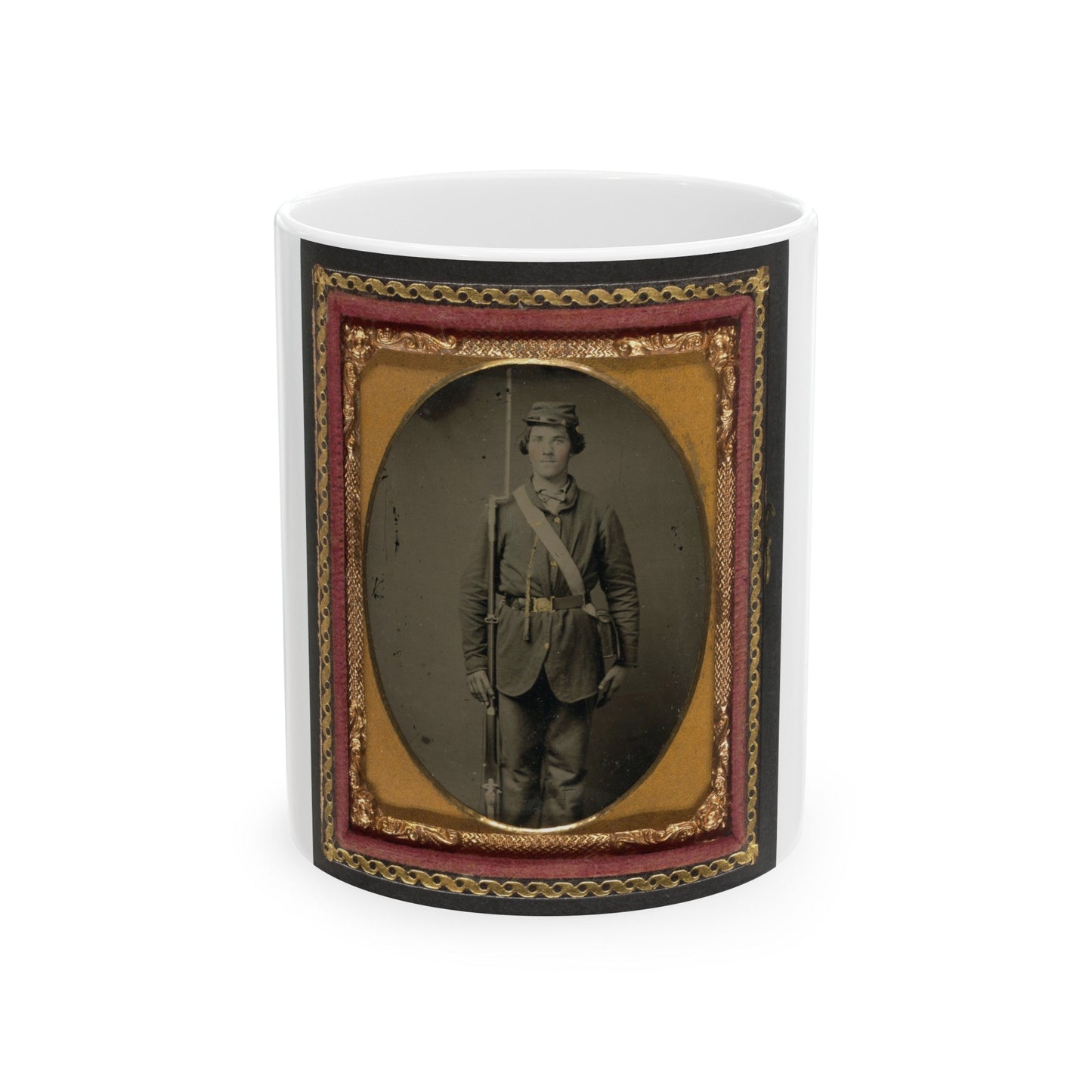 Unidentified Soldier In Union Uniform With Bayoneted Musket And Cartridge Box (U.S. Civil War) White Coffee Mug-11oz-The Sticker Space