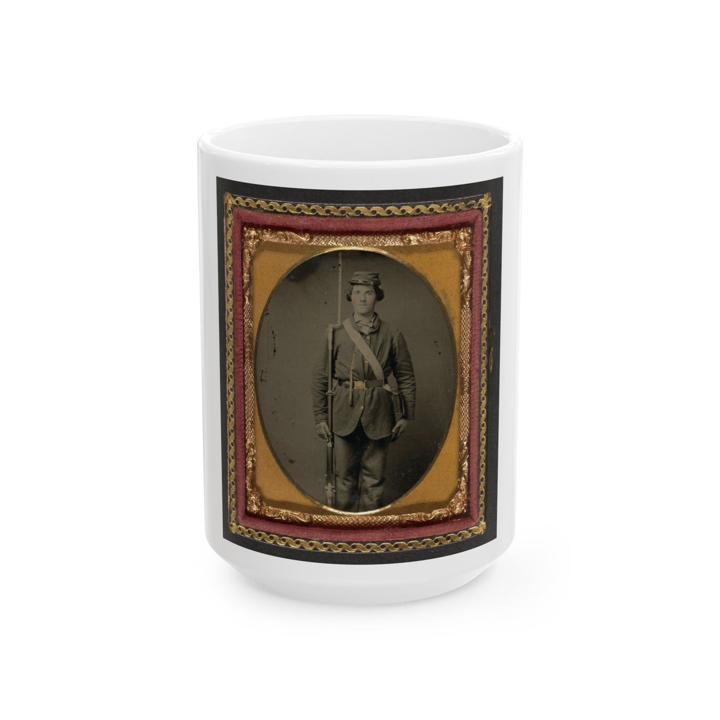 Unidentified Soldier In Union Uniform With Bayoneted Musket And Cartridge Box (U.S. Civil War) White Coffee Mug-15oz-The Sticker Space