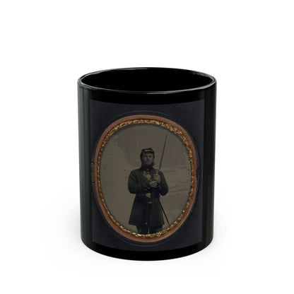 Unidentified Soldier In Union Uniform With Bayoneted Musket And Scabbard (U.S. Civil War) Black Coffee Mug-11oz-The Sticker Space