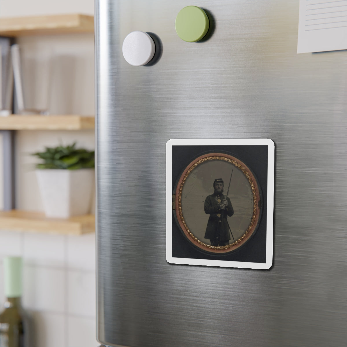 Unidentified Soldier In Union Uniform With Bayoneted Musket And Scabbard (U.S. Civil War) Refrigerator Magnet-The Sticker Space