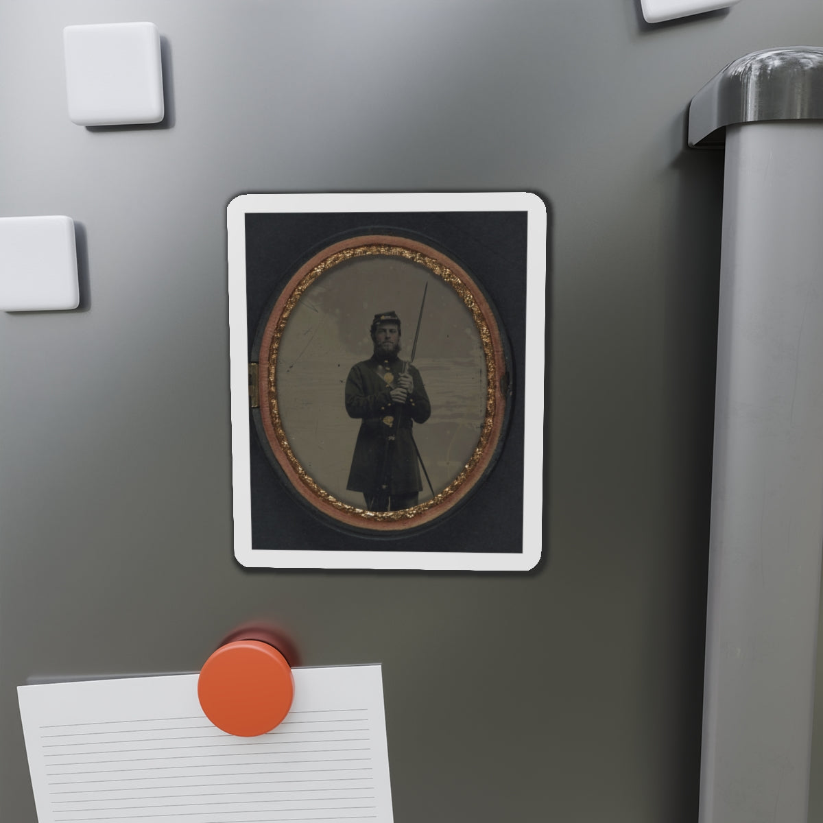 Unidentified Soldier In Union Uniform With Bayoneted Musket And Scabbard (U.S. Civil War) Refrigerator Magnet-The Sticker Space