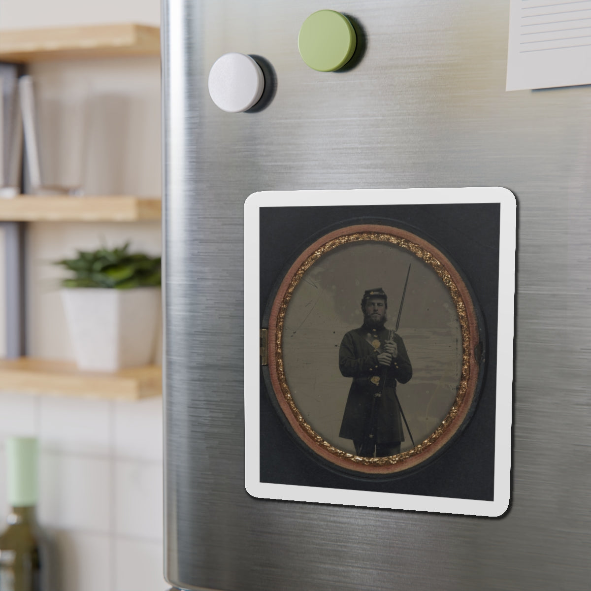 Unidentified Soldier In Union Uniform With Bayoneted Musket And Scabbard (U.S. Civil War) Refrigerator Magnet-The Sticker Space