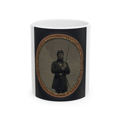 Unidentified Soldier In Union Uniform With Bayoneted Musket And Scabbard (U.S. Civil War) White Coffee Mug-11oz-The Sticker Space