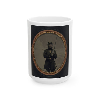 Unidentified Soldier In Union Uniform With Bayoneted Musket And Scabbard (U.S. Civil War) White Coffee Mug-15oz-The Sticker Space