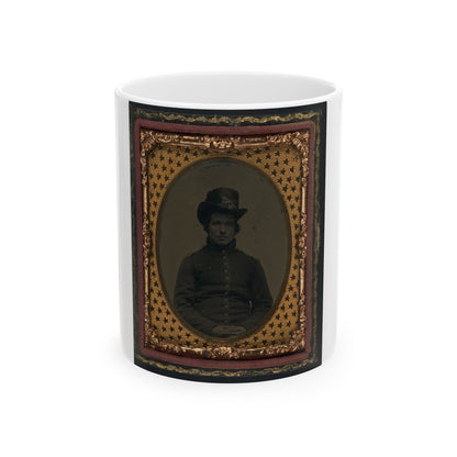 Unidentified Young Union Soldier In Infantry Shell Jacket With Shoulder Scales And Company E Hardee Hat (U.S. Civil War) White Coffee Mug-11oz-The Sticker Space