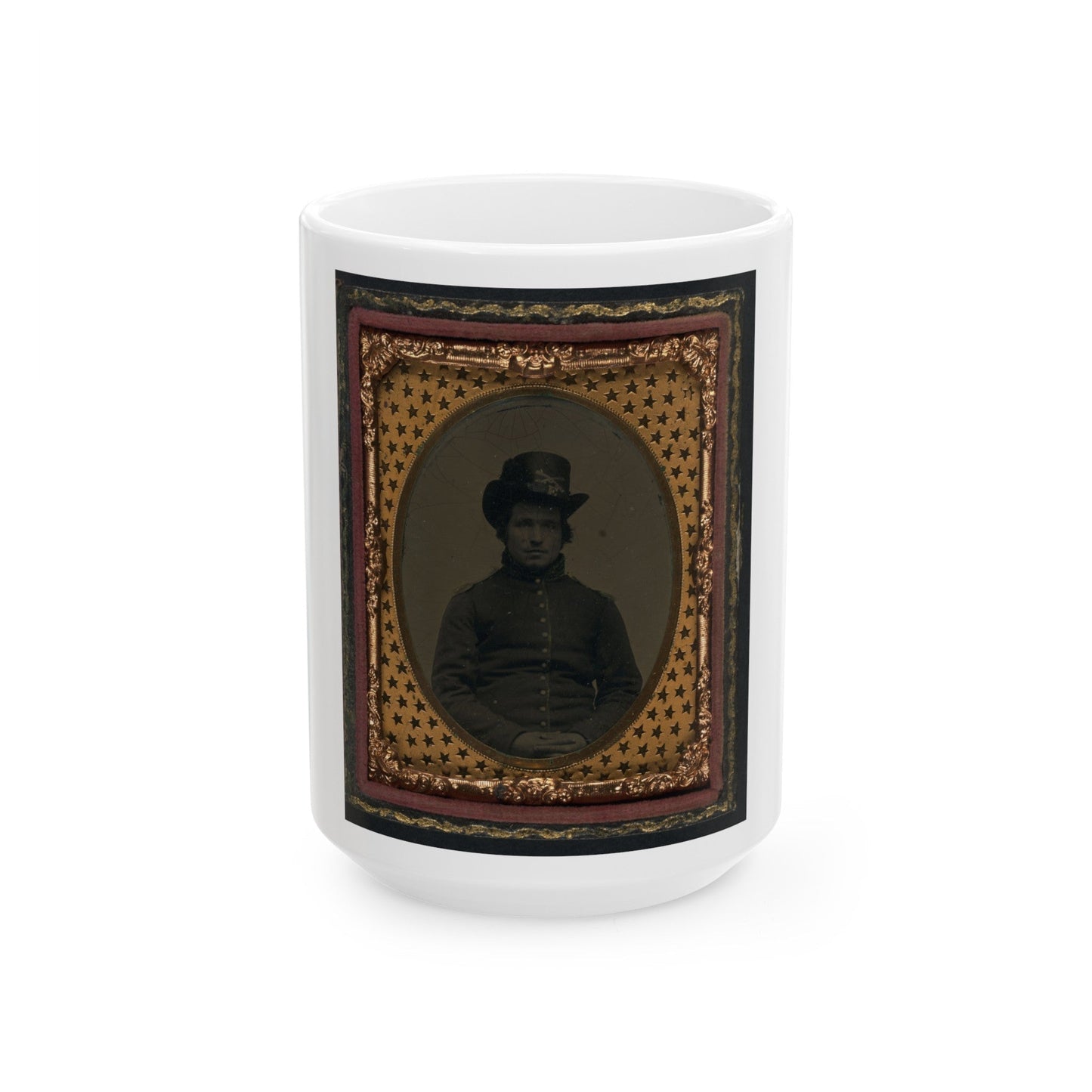 Unidentified Young Union Soldier In Infantry Shell Jacket With Shoulder Scales And Company E Hardee Hat (U.S. Civil War) White Coffee Mug-15oz-The Sticker Space