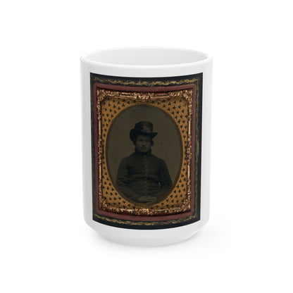 Unidentified Young Union Soldier In Infantry Shell Jacket With Shoulder Scales And Company E Hardee Hat (U.S. Civil War) White Coffee Mug-15oz-The Sticker Space