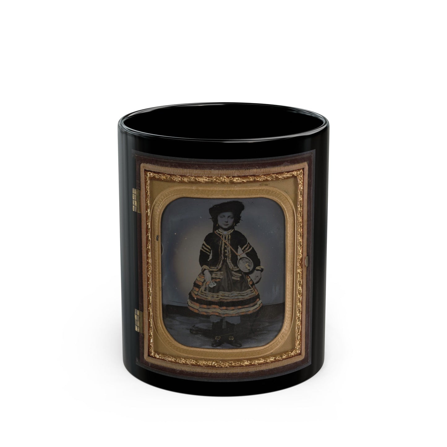 Unidentified Young Vivandiere In Union Uniform With Barrel Canteen And Cup (U.S. Civil War) Black Coffee Mug-11oz-The Sticker Space