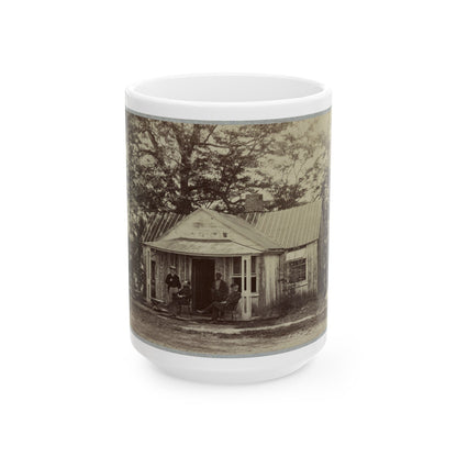 Union Army Soldiers Seated On A Porch With Three Other Men (U.S. Civil War) White Coffee Mug-15oz-The Sticker Space