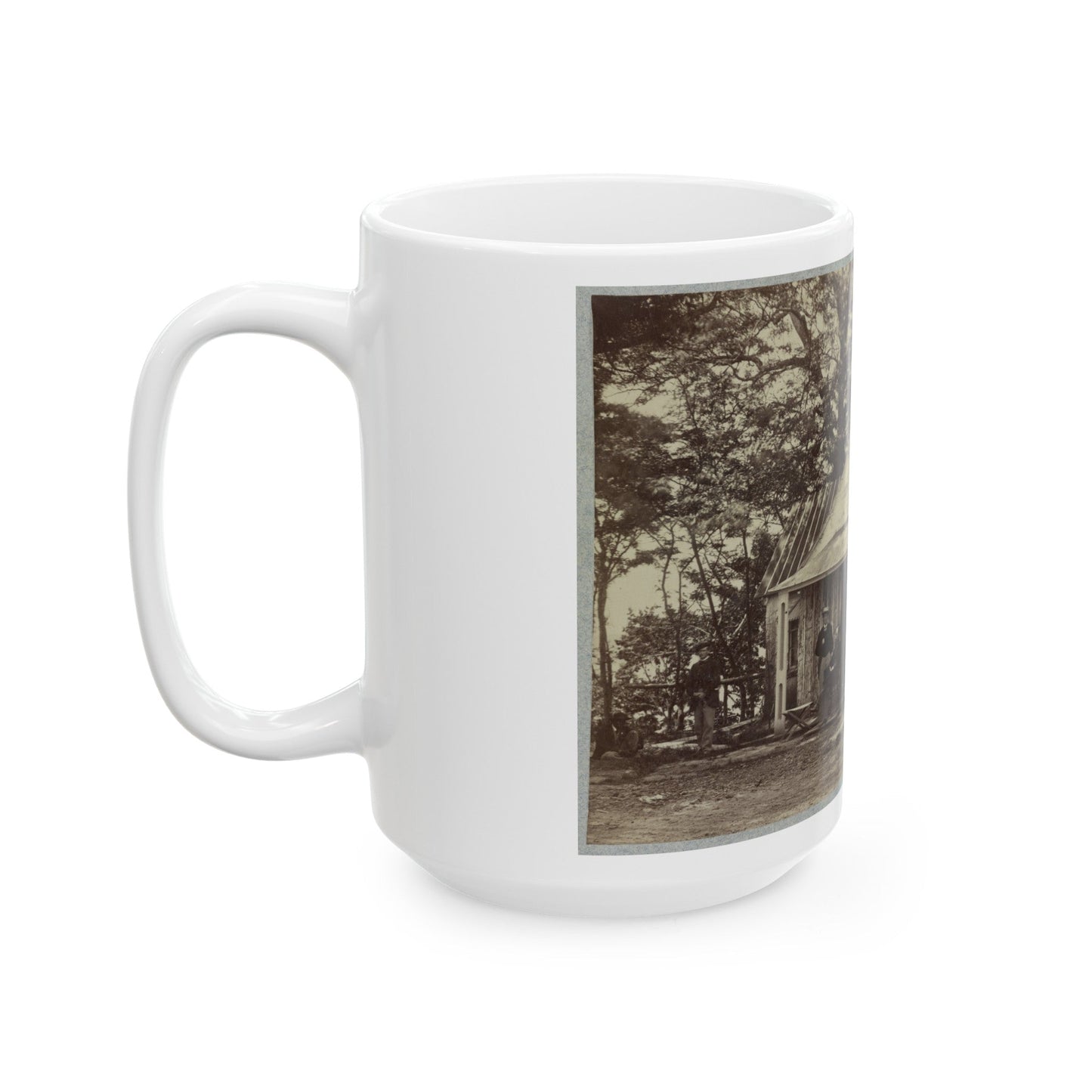 Union Army Soldiers Seated On A Porch With Three Other Men (U.S. Civil War) White Coffee Mug-The Sticker Space