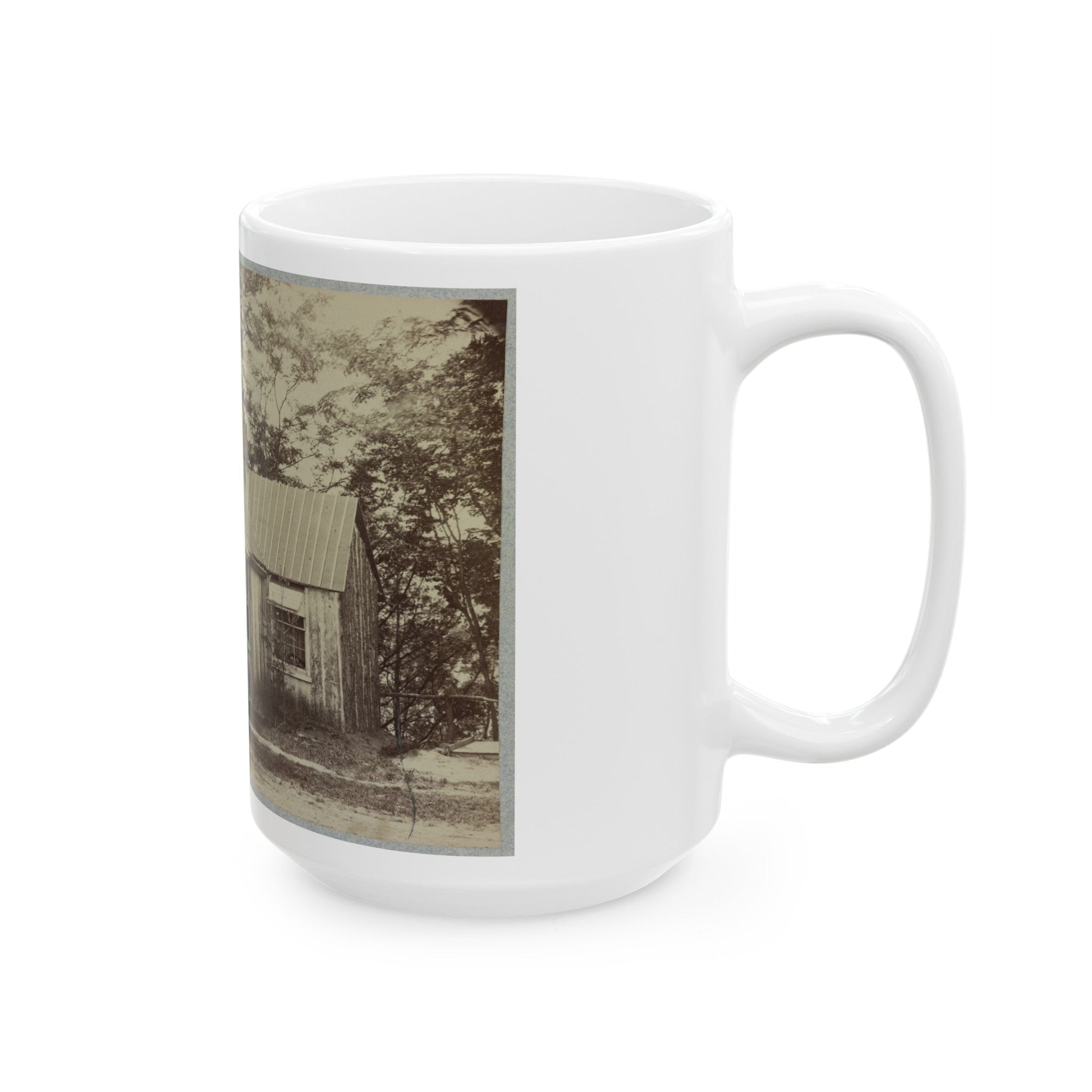 Union Army Soldiers Seated On A Porch With Three Other Men (U.S. Civil War) White Coffee Mug-The Sticker Space