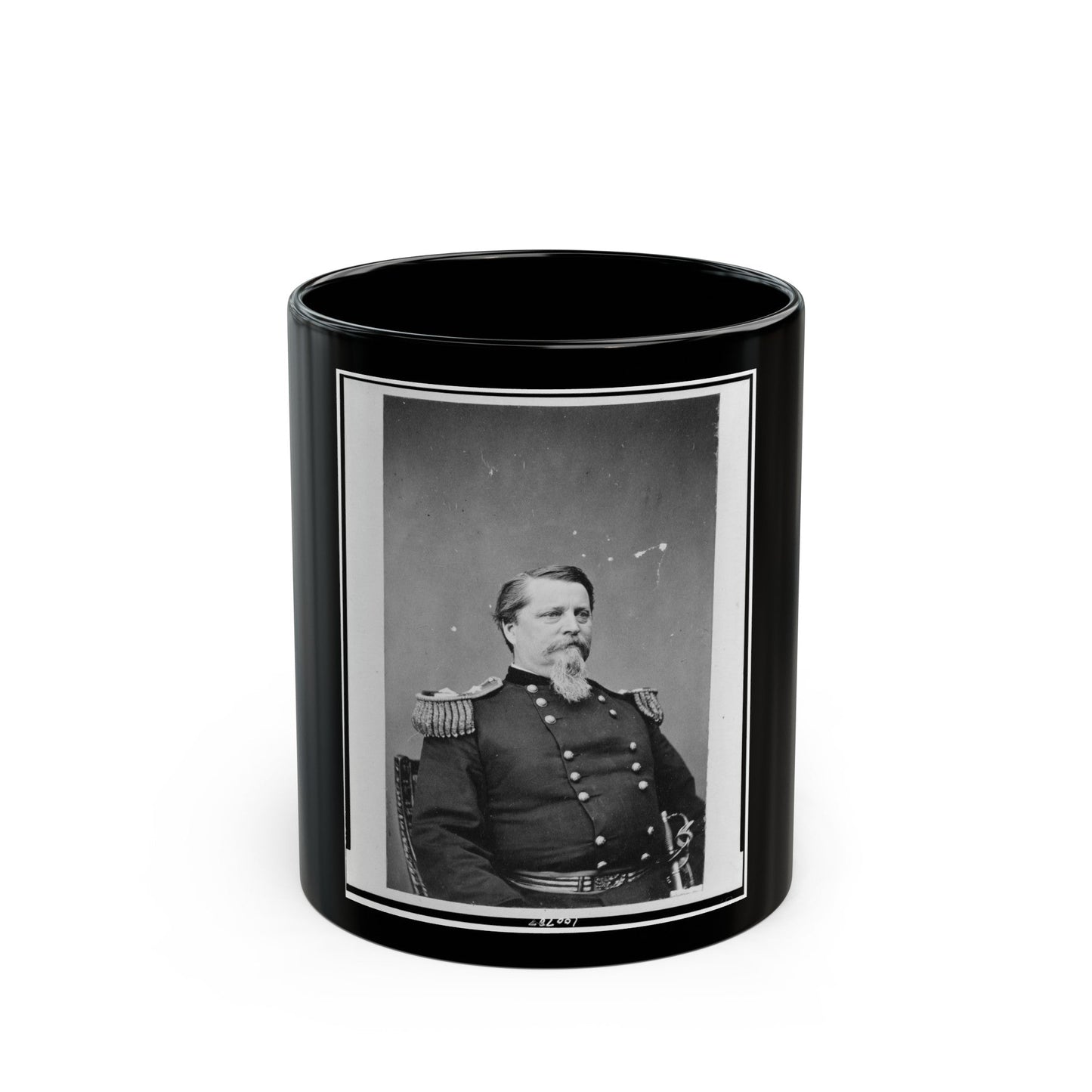 Union General Winfield Scott Hancock, Half-Length Portrait, Seated, Facing Right, In Uniform (U.S. Civil War) Black Coffee Mug-11oz-The Sticker Space