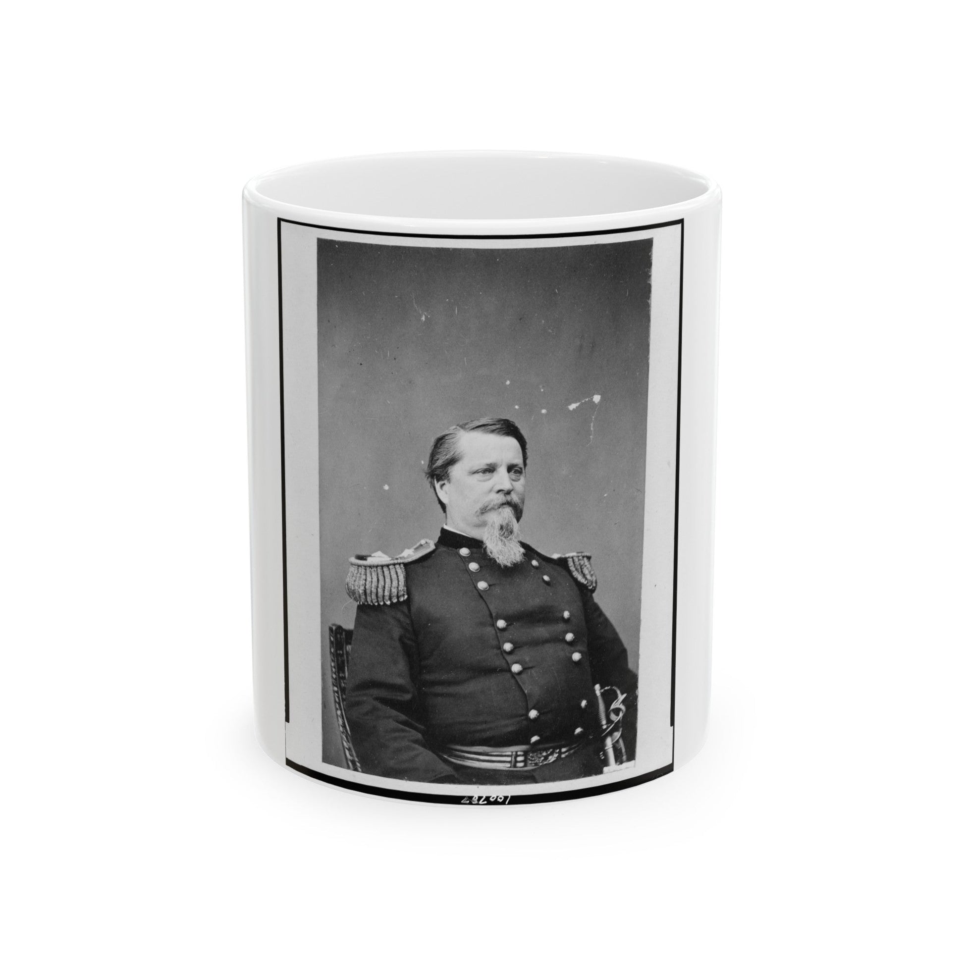 Union General Winfield Scott Hancock, Half-Length Portrait, Seated, Facing Right, In Uniform (U.S. Civil War) White Coffee Mug-11oz-The Sticker Space