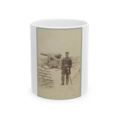 Union Officer Standing In An Unidentified Fort In Front Of A Cannon (U.S. Civil War) White Coffee Mug-11oz-The Sticker Space