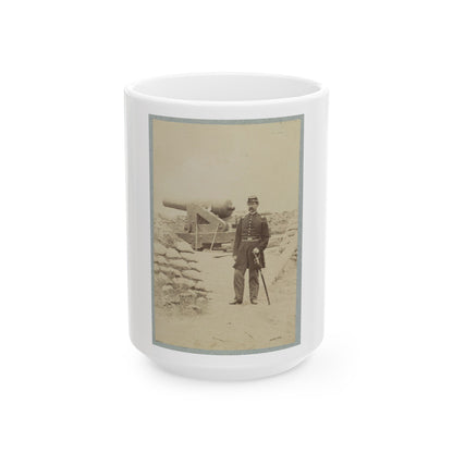 Union Officer Standing In An Unidentified Fort In Front Of A Cannon (U.S. Civil War) White Coffee Mug-15oz-The Sticker Space