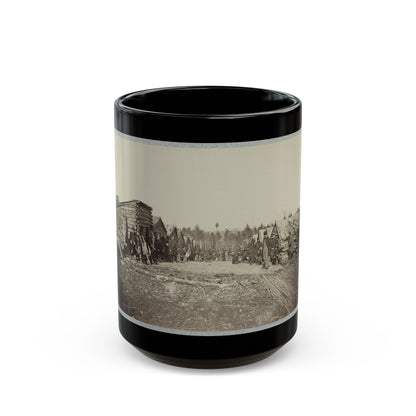 Union Soldiers, In Camp, Posed In Front Of Log Buildings 001 (U.S. Civil War) Black Coffee Mug-15oz-The Sticker Space