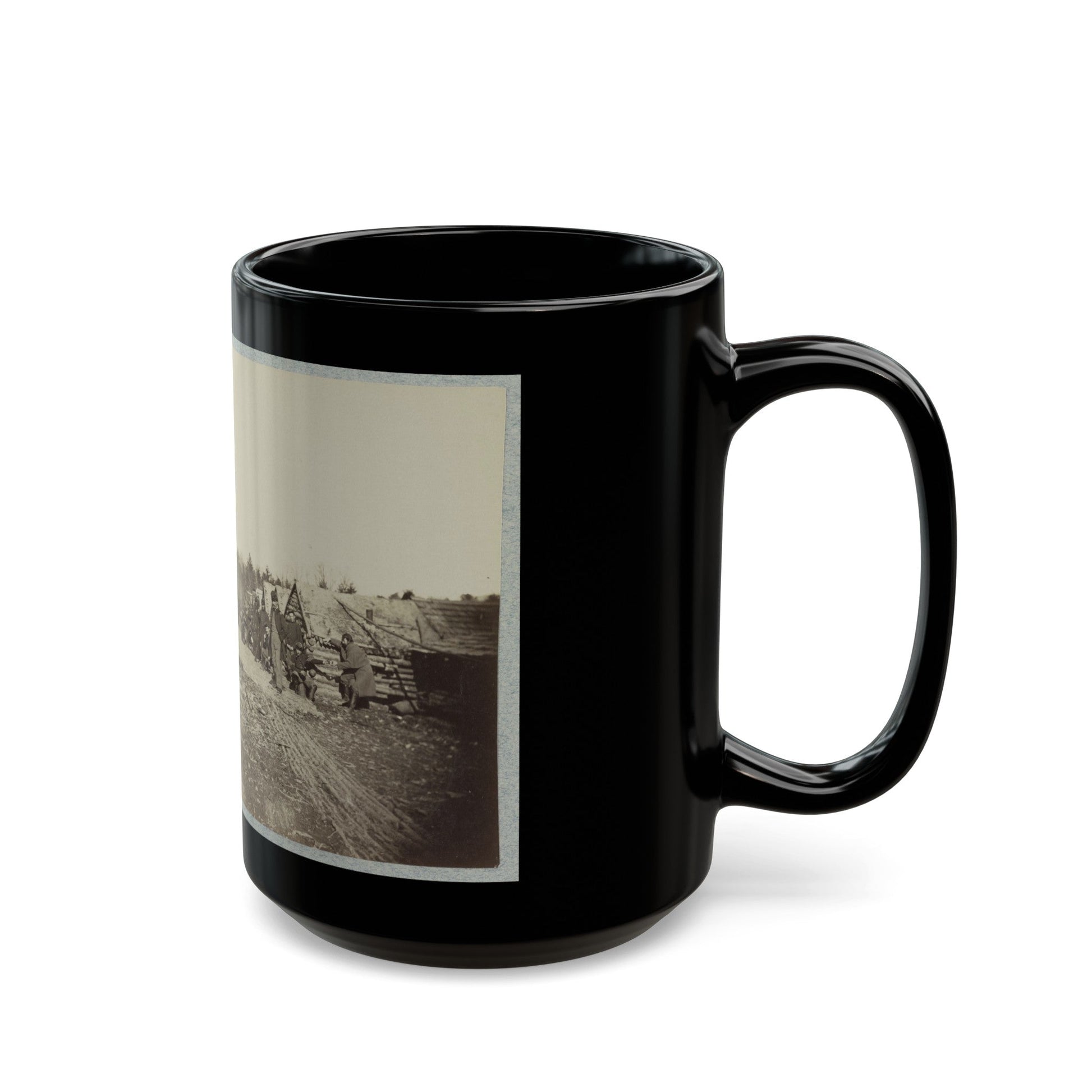 Union Soldiers, In Camp, Posed In Front Of Log Buildings 001 (U.S. Civil War) Black Coffee Mug-The Sticker Space