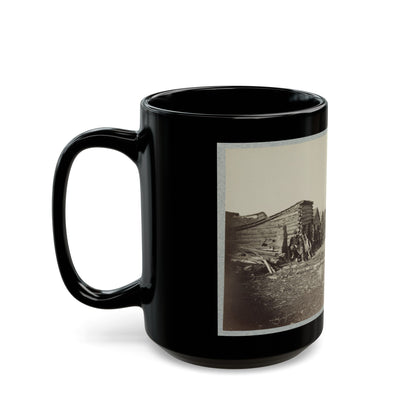 Union Soldiers, In Camp, Posed In Front Of Log Buildings 001 (U.S. Civil War) Black Coffee Mug-The Sticker Space