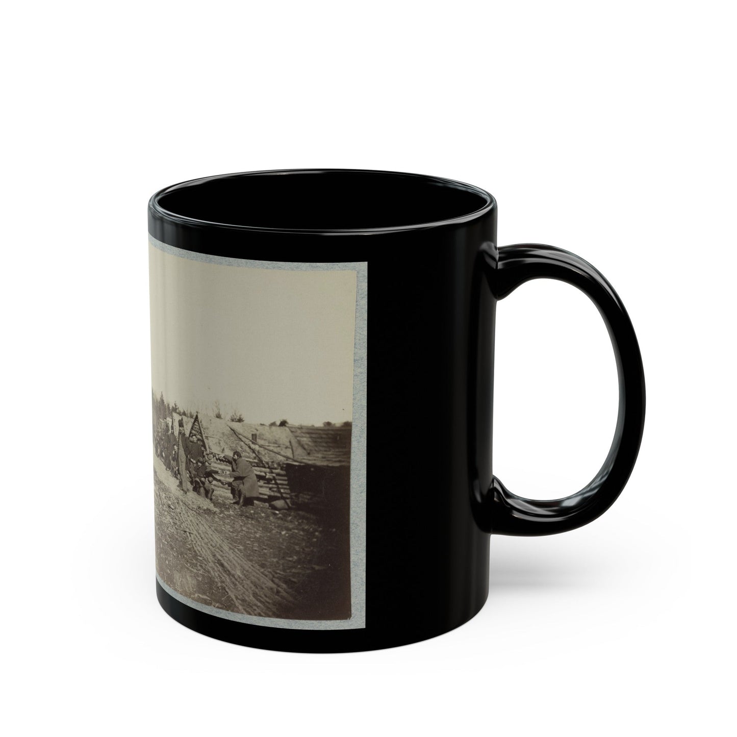 Union Soldiers, In Camp, Posed In Front Of Log Buildings 001 (U.S. Civil War) Black Coffee Mug-The Sticker Space