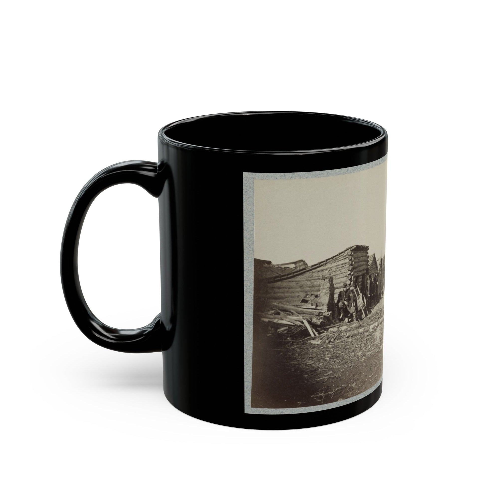 Union Soldiers, In Camp, Posed In Front Of Log Buildings 001 (U.S. Civil War) Black Coffee Mug-The Sticker Space