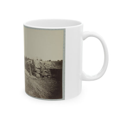 Union Soldiers, In Camp, Posed In Front Of Log Buildings 001 (U.S. Civil War) White Coffee Mug-The Sticker Space