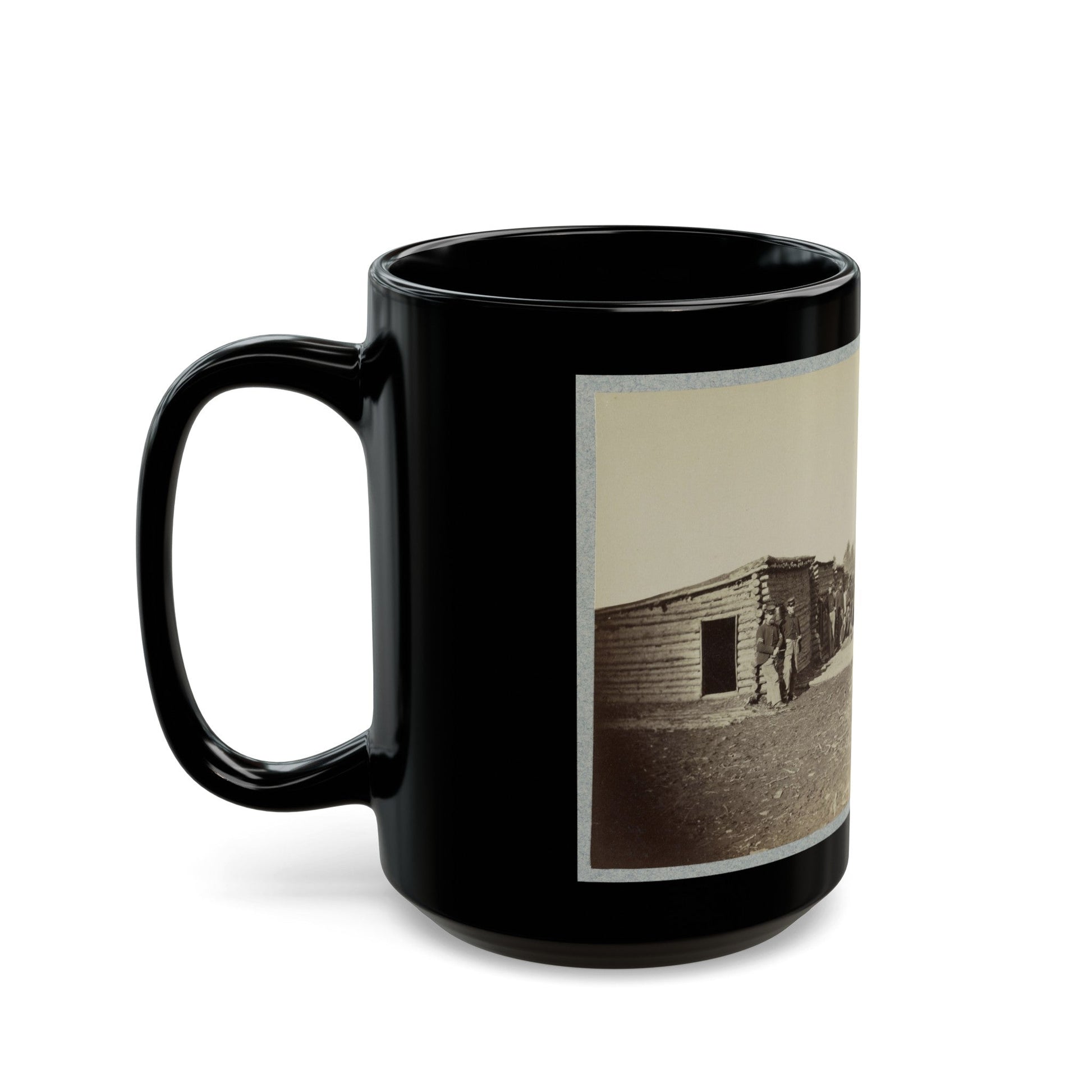 Union Soldiers, In Camp, Posed In Front Of Log Buildings (U.S. Civil War) Black Coffee Mug-The Sticker Space