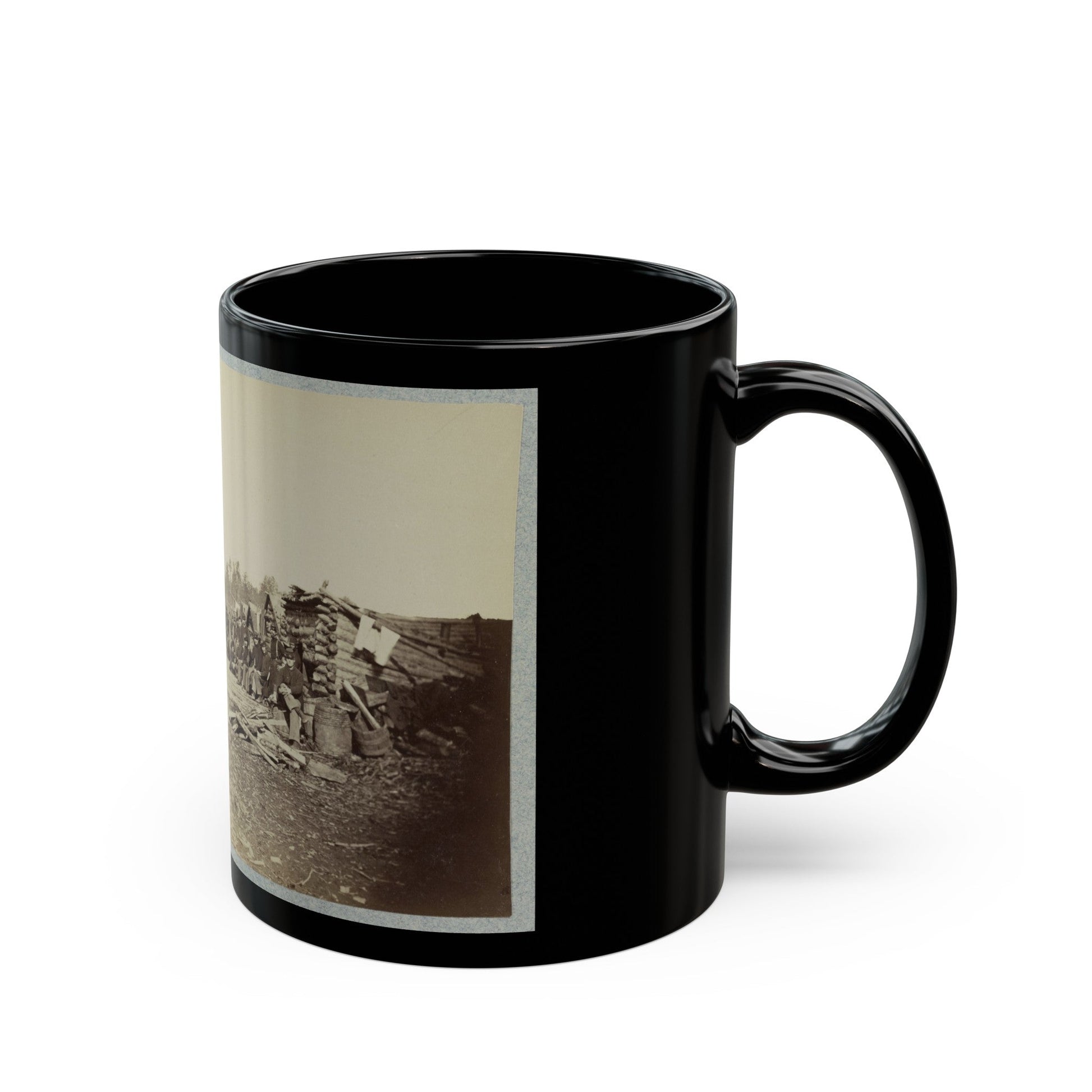 Union Soldiers, In Camp, Posed In Front Of Log Buildings (U.S. Civil War) Black Coffee Mug-The Sticker Space