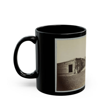 Union Soldiers, In Camp, Posed In Front Of Log Buildings (U.S. Civil War) Black Coffee Mug-The Sticker Space