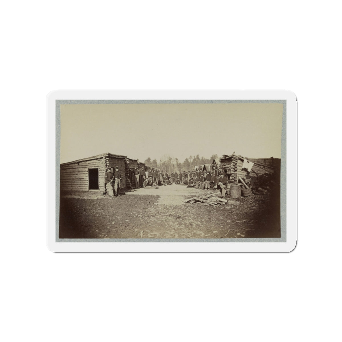 Union Soldiers, In Camp, Posed In Front Of Log Buildings (U.S. Civil War) Refrigerator Magnet-3" x 3"-The Sticker Space