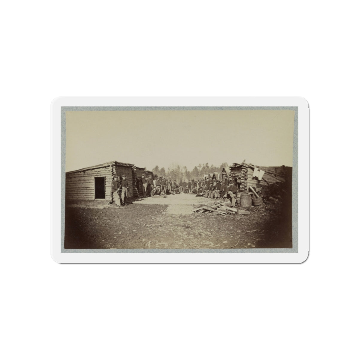 Union Soldiers, In Camp, Posed In Front Of Log Buildings (U.S. Civil War) Refrigerator Magnet-4" x 4"-The Sticker Space