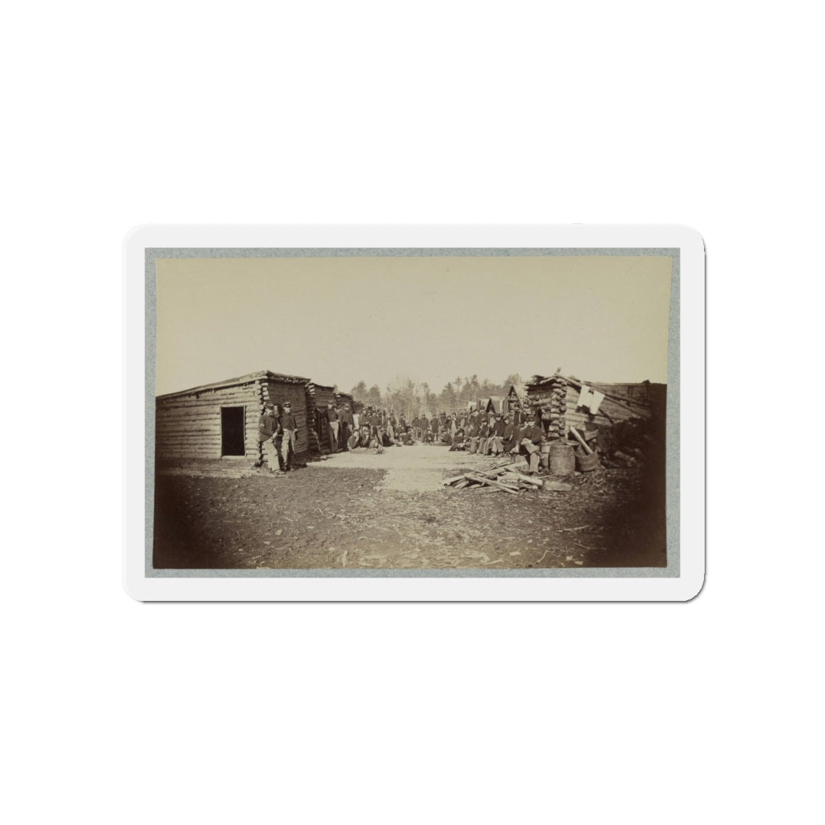 Union Soldiers, In Camp, Posed In Front Of Log Buildings (U.S. Civil War) Refrigerator Magnet-5" x 5"-The Sticker Space