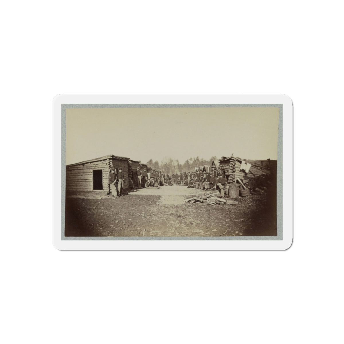 Union Soldiers, In Camp, Posed In Front Of Log Buildings (U.S. Civil War) Refrigerator Magnet-6 × 6"-The Sticker Space