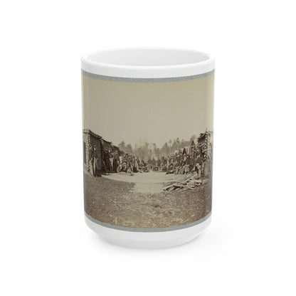 Union Soldiers, In Camp, Posed In Front Of Log Buildings (U.S. Civil War) White Coffee Mug-15oz-The Sticker Space