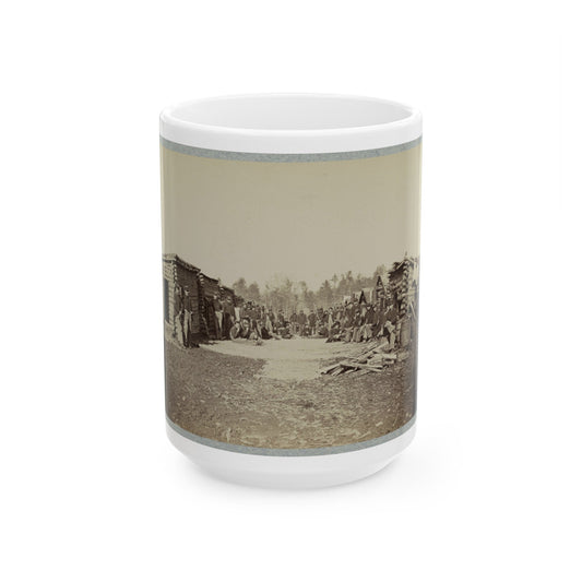 Union Soldiers, In Camp, Posed In Front Of Log Buildings (U.S. Civil War) White Coffee Mug-15oz-The Sticker Space