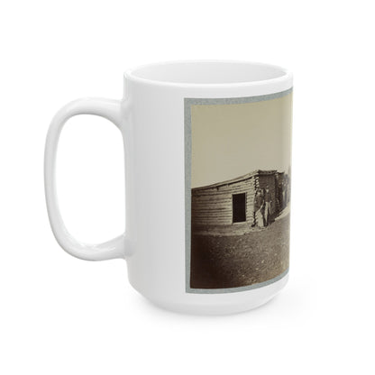 Union Soldiers, In Camp, Posed In Front Of Log Buildings (U.S. Civil War) White Coffee Mug-The Sticker Space