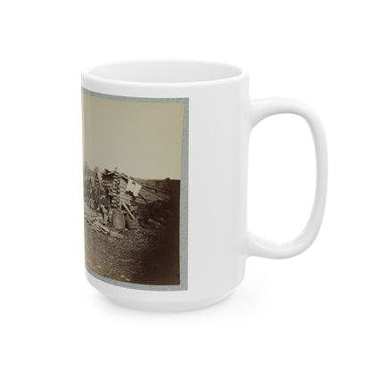 Union Soldiers, In Camp, Posed In Front Of Log Buildings (U.S. Civil War) White Coffee Mug-The Sticker Space