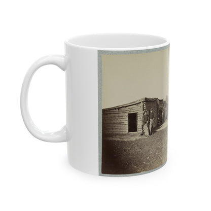 Union Soldiers, In Camp, Posed In Front Of Log Buildings (U.S. Civil War) White Coffee Mug-The Sticker Space