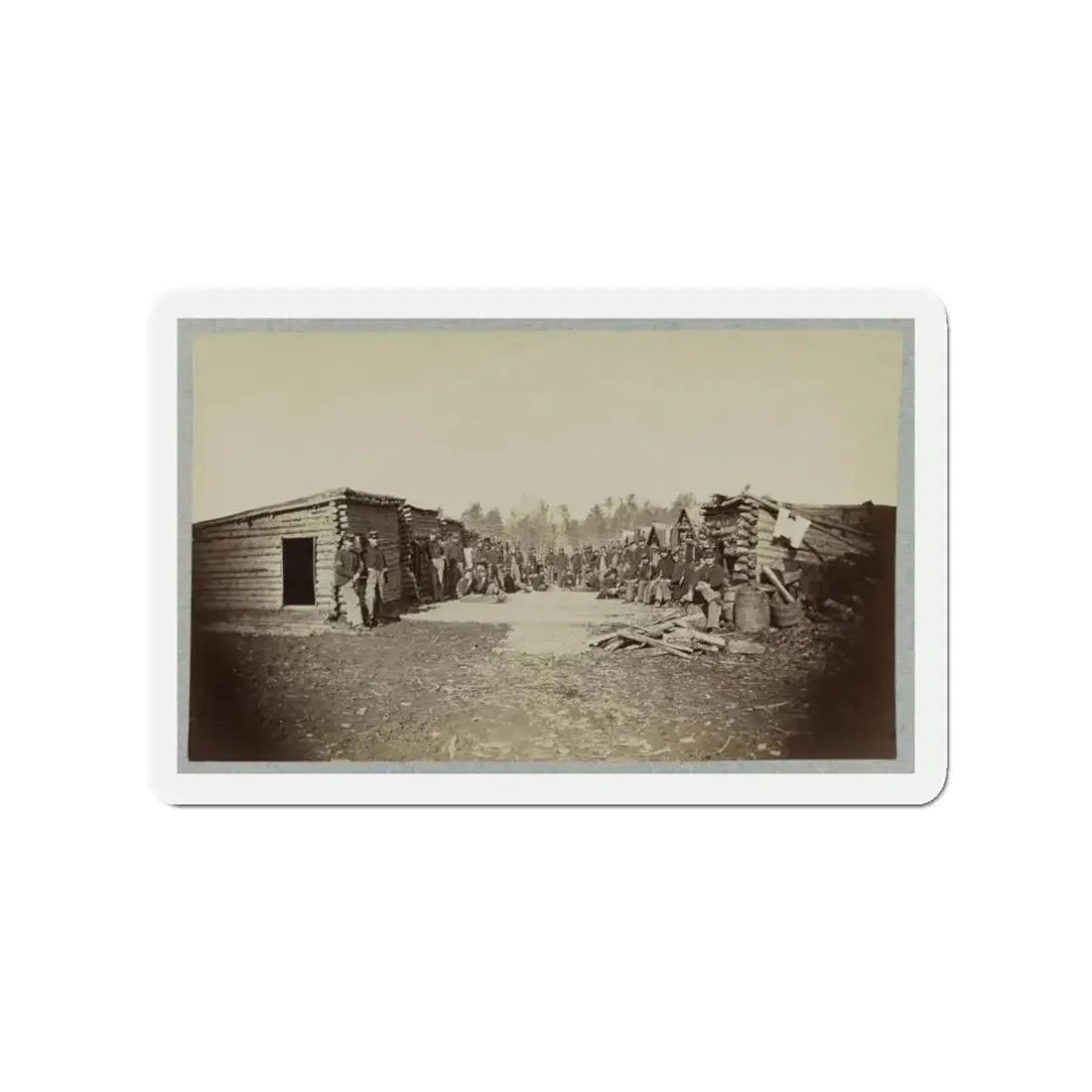 Union Soldiers, In Camp, Posed In Front Of Log Buildings (U.S. Civil War) Refrigerator Magnet 3 Inch Die-Cut - The Sticker Space