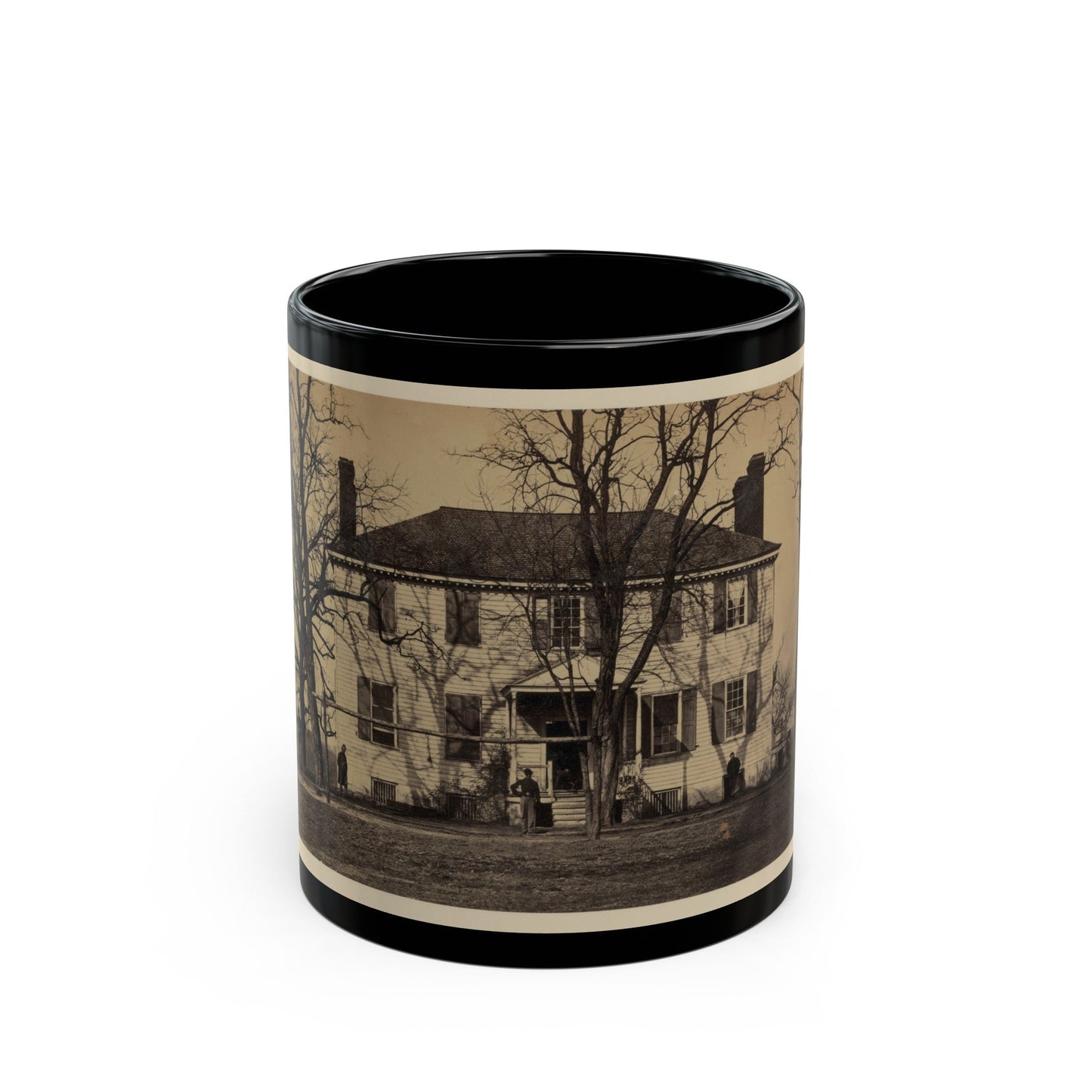 Union Soldiers In Front Of A House (U.S. Civil War) Black Coffee Mug-11oz-The Sticker Space