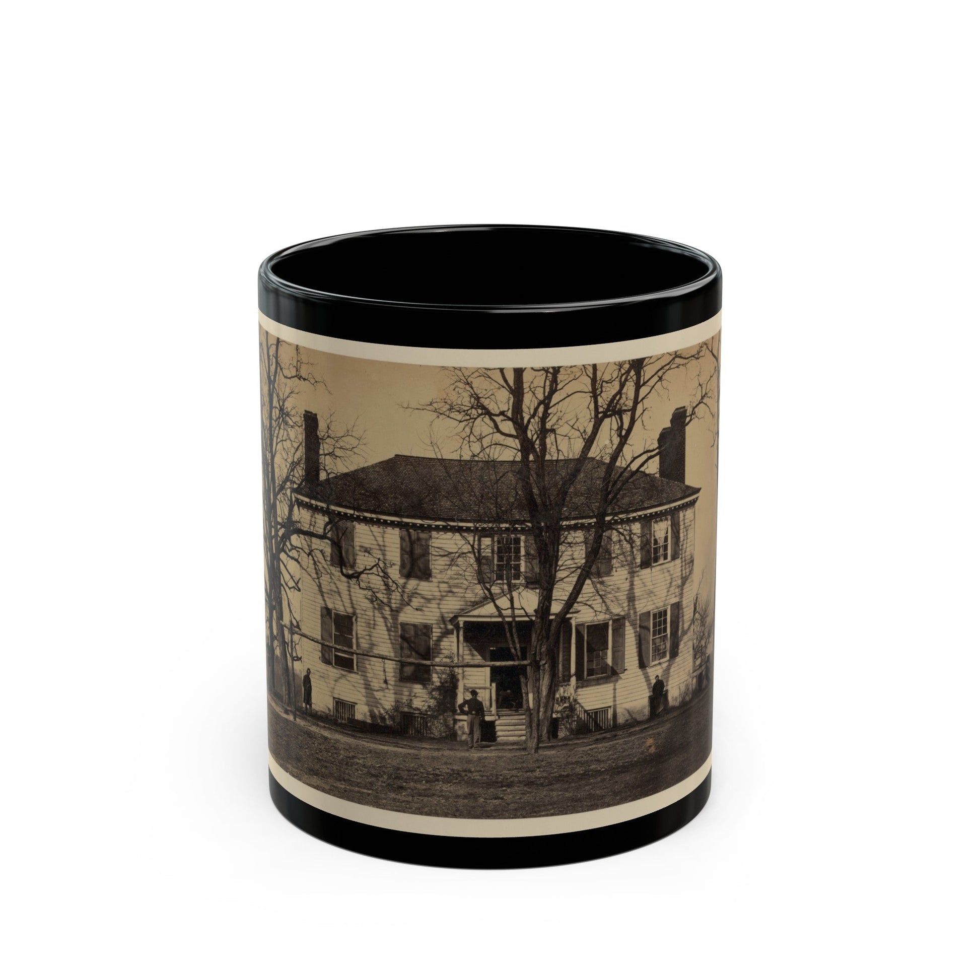 Union Soldiers In Front Of A House (U.S. Civil War) Black Coffee Mug-11oz-The Sticker Space